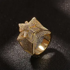 [ICE HUE] Unisex 18K Gold Vacuum Plated Copper Ring with 5A+ Sri Lanka Zircon Star-Shaped Flower Accents - Miami, Italy, Mexico & Micro Inspired Luxury Costume Jewelry, Daily Wear, Gift Idea, Gold Rings