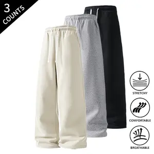 3-Pack Men’s Straight-Leg Casual Sweatpants, Elastic Drawstring Waist, Stretchable & Breathable, Ultra-Soft Comfortable Pants for All Occasions