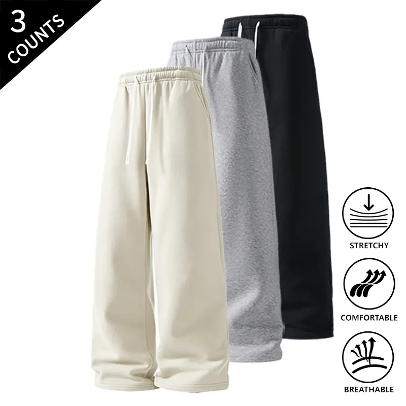 3-Pack Men’s Straight-Leg Casual Sweatpants, Elastic Drawstring Waist, Stretchable & Breathable, Ultra-Soft Comfortable Pants for All Occasions