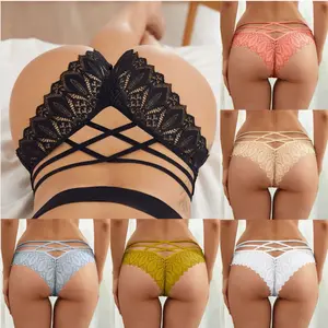 Elegant 6PCS Mid-Waist Y2K Style High-End Lace Trim Women's Panties with Bowknot Cross Strap Plain Pattern Briefs for Bridal Wear Christmas Gift for Partner