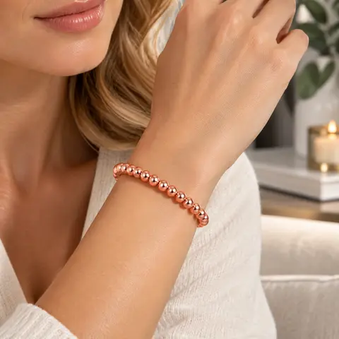 PEALICIOUS Female 100% Copper Energy Magnet Bracelet - 6mm Solid & Hollow Beads, Highly Elastic Cord Comfort Fit, Ideal Gift with Kraft Paper Box for Pregnant Women on Anniversary, Birthdays