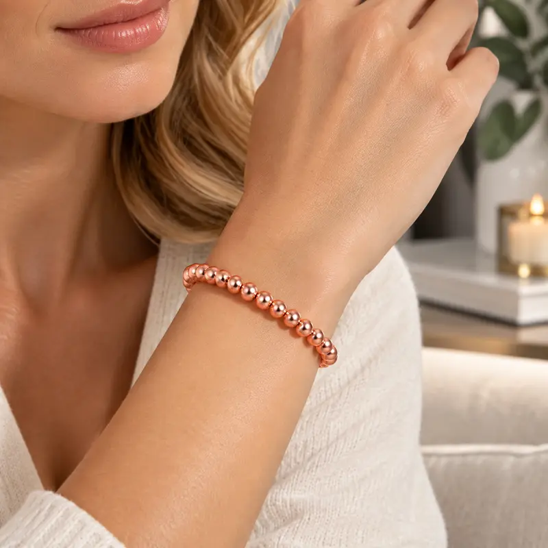 PEALICIOUS Female 100% Copper Energy Magnet Bracelet - 6mm Solid & Hollow Beads, Highly Elastic Cord Comfort Fit, Ideal Gift with Kraft Paper Box for Pregnant Women on Anniversary, Birthdays