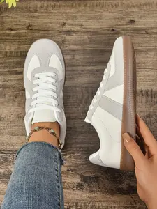 Women's Vintage German Training Shoes, New Flat Casual Sports Sneakers, Comfortable All-Season Textile Upper, Fashionable Low Top