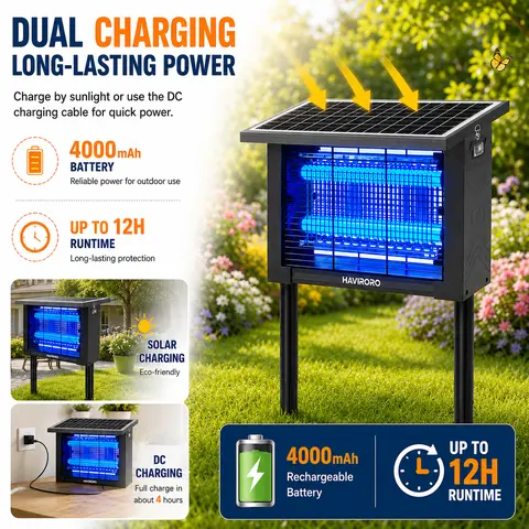 Outdoor Solar Bug Zapper - Upgraded IP67 Waterproof Portable Mosquito Zapper with Chain-Hang Design, Batteries Included, Outdoor Mosquito Control for Home Pest Control, Outside Bug Capture Fly Trap
