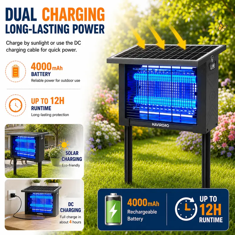 Outdoor Solar Bug Zapper - Upgraded IP67 Waterproof Portable Mosquito Zapper with Chain-Hang Design, Batteries Included, Outdoor Mosquito Control for Home Pest Control, Outside Bug Capture Fly Trap