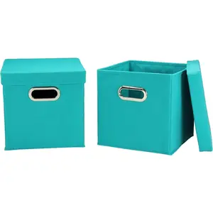 361 Decorative Storage Cube Set with Removable Lids Aqua 2Pack