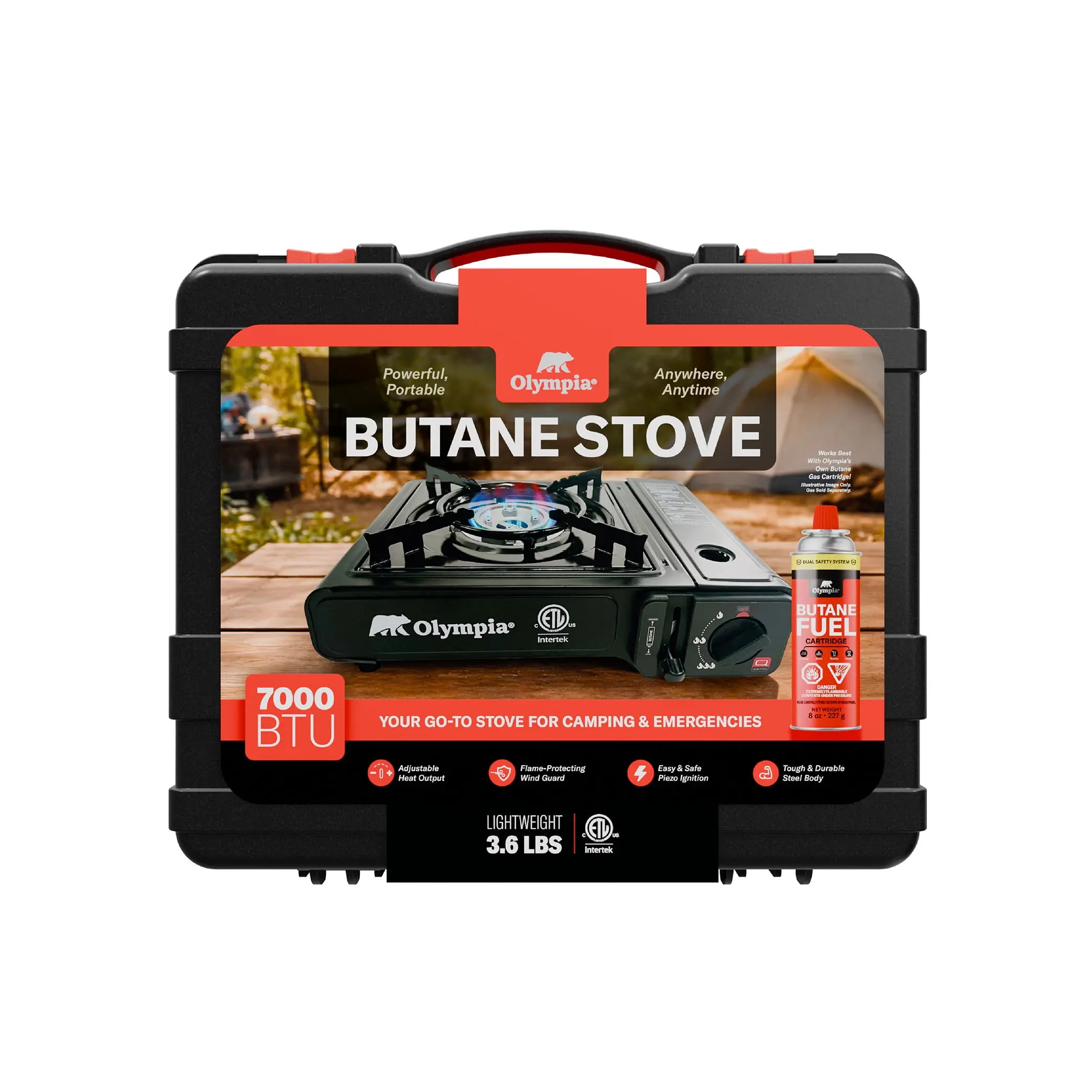 Olympia Portable Butane Camp Stove with Piezo Ignition and 7,000 BTU Output