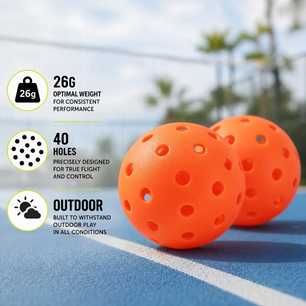 5PCS Outdoor Pickleball Balls Set, 40 Hole High Bounce Pickleballs for Beginners & Pros, Durable TPE Training Balls for Indoor Outdoor Court Games, Multi Color Sports Accessories for Practice & Competition summerwins