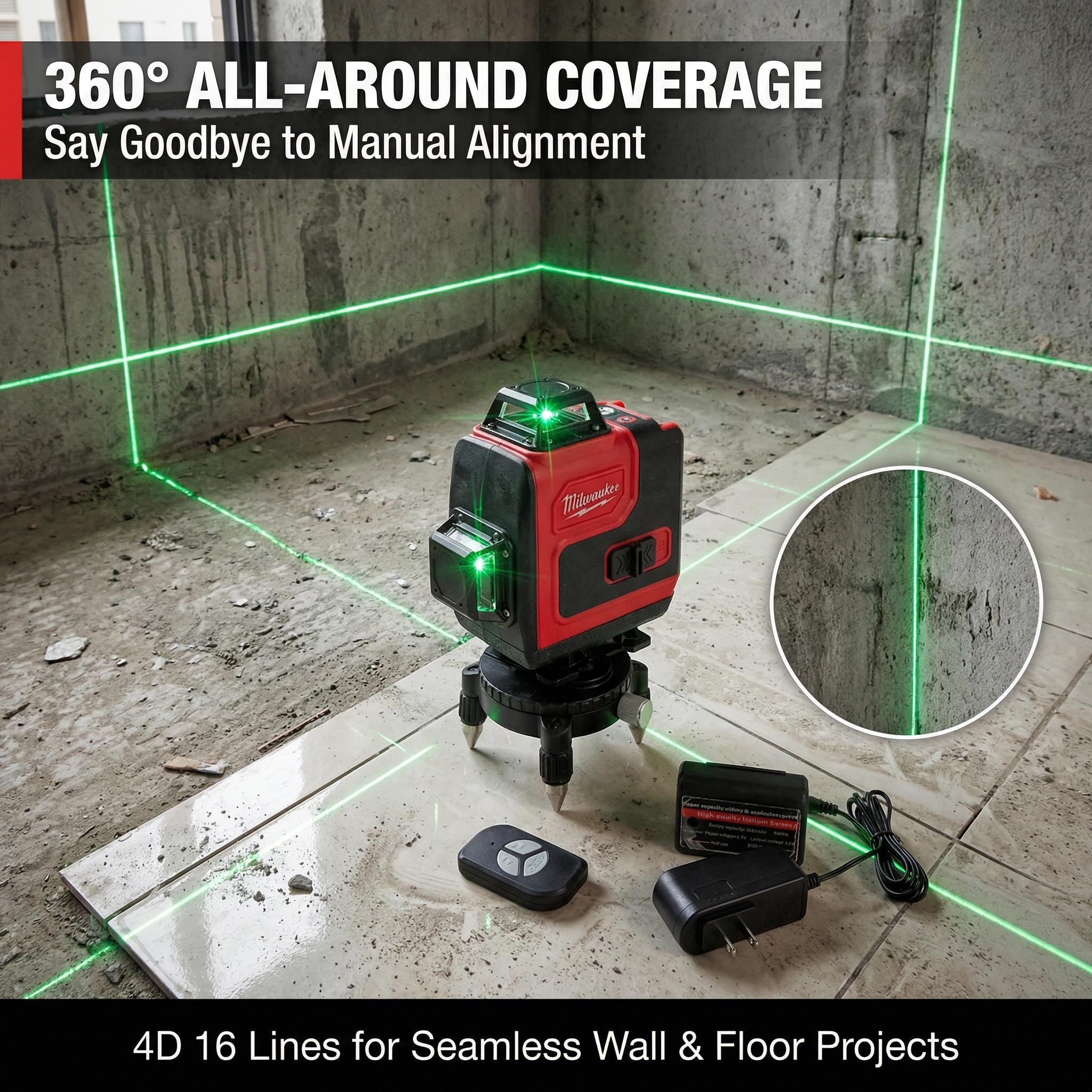 Milwaukee 16 Line Laser Level Precision Tool 4 d automatic 360 with tripod green beam self leveling professional power
