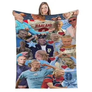E-Erling H-Haaland Football Star 2026 Soft Warm Flannel Blanket Art for Bedroom Wall Living Room Decor Bed Picnic Office Gift