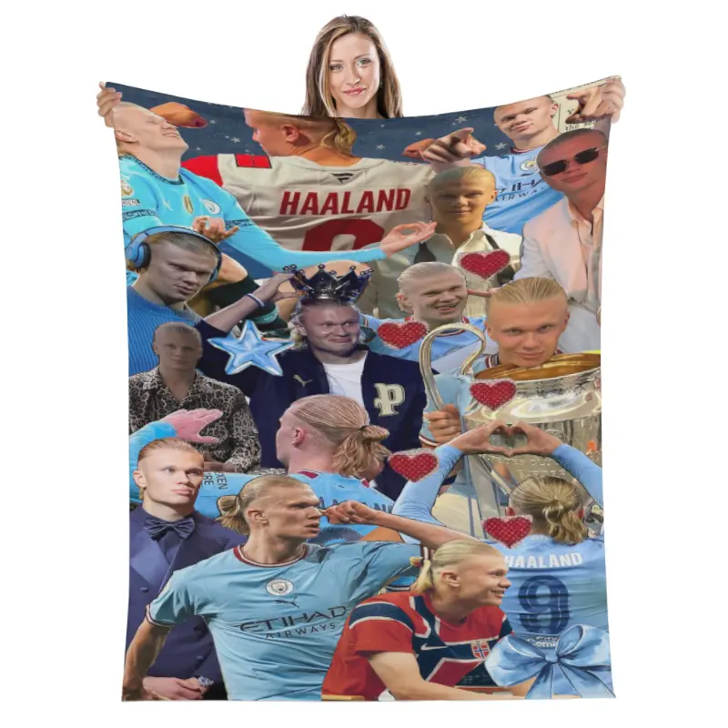 E-Erling H-Haaland Football Star 2026 Soft Warm Flannel Blanket Art for Bedroom Wall Living Room Decor Bed Picnic Office Gift