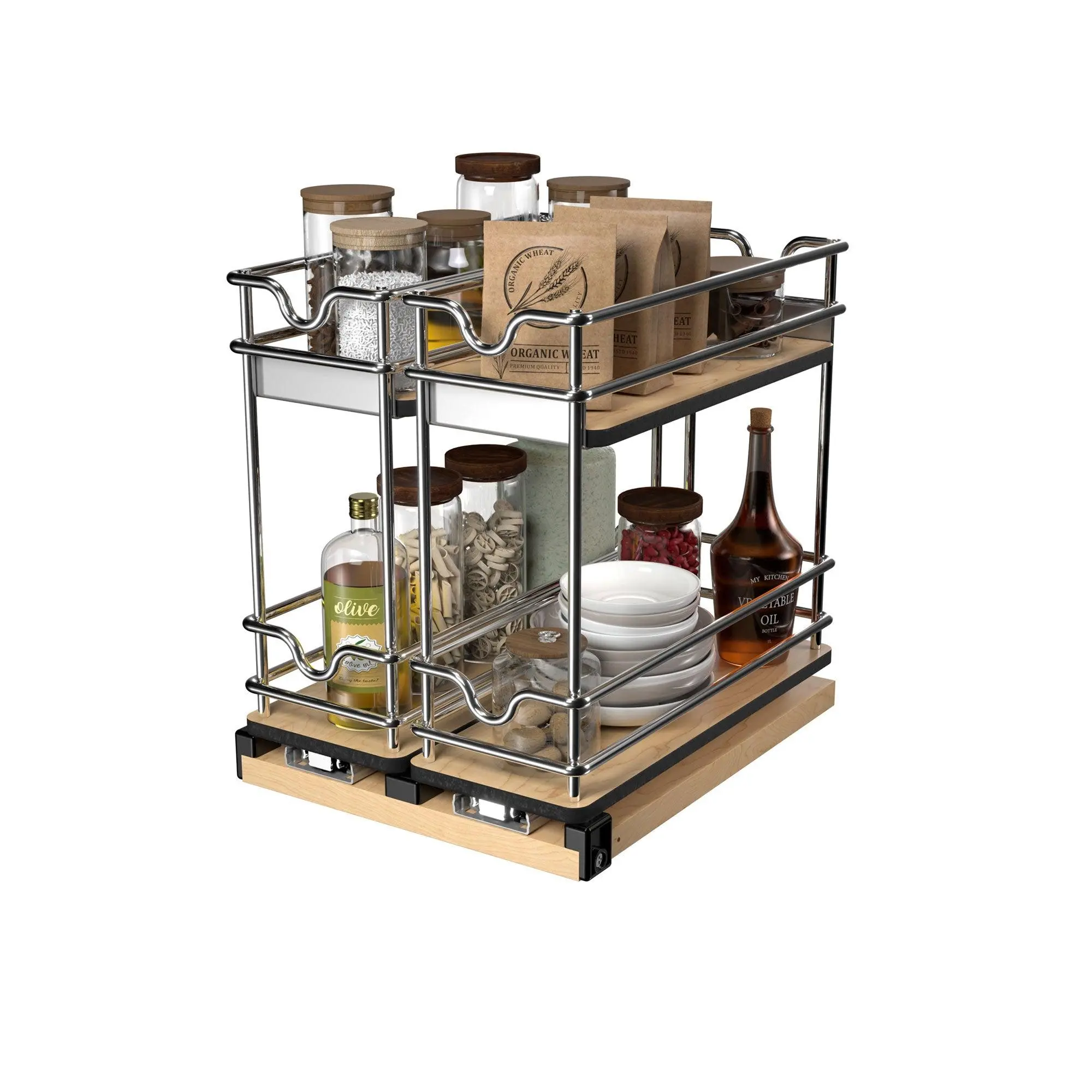 Rev-A-Shelf 9" Pullout Organizer for Cabinets, 2 Tier Upright Shelf, 5WU2-9W2-1