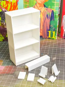 Mini shelf Bookshelf Manga DIY Miniature Kit - Book Blanks, Bookshelf, Risers, and Book Holders (No Book Images included)