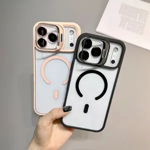 Magnetic Case For iPhone 17 Pro Max16 15 14 1312 11 +Camera Lens Protector & Built-in Metal Camera Ring Stand,Compatible with MagSafe,Shockproof Military-Grade Protection Acrylic Clear Phone Cover