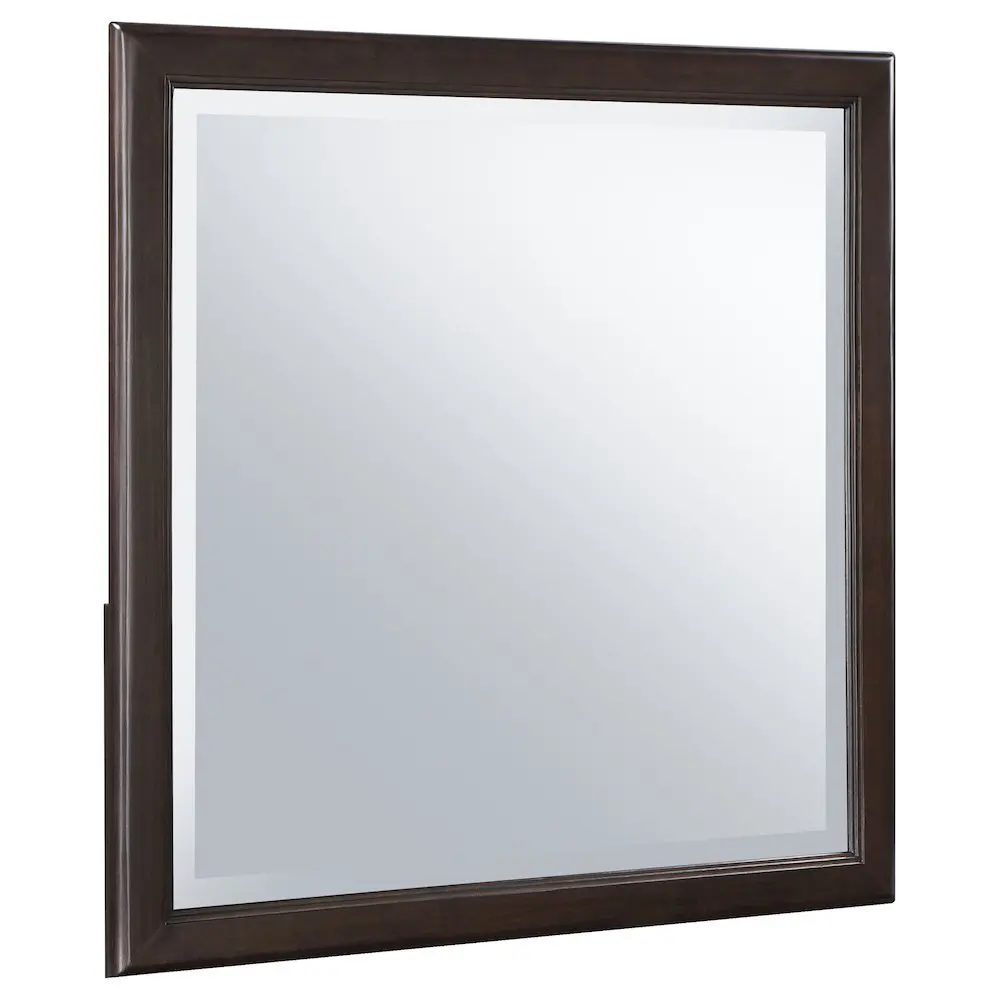 Emberlyn Brown Beveled-Edge Dark Wooden Wall-Mounted Mirror - Vanity Setup Accessory, Decorative Design with Hair & Jewelry Spot, Elegant Bedroom Home Decor to Brighten Space