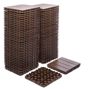 68-Pack 11.42x11.42 Inch Interlocking Plastic Deck Tiles Neutral Wood Tone 61.60 Sq.Ft Waterproof All-Weather Flooring Heavy Duty Anti-Scratch Non-Toxic Eco-Friendly for Indoor Outdoor Patio Balcony Bathroom