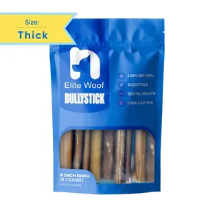 Thick-Bully Sticks 6" & 8-Pack for Dogs - Rawhide Free, Organic, Grain-Free, Low Odor, 204g, Made from 100% Beef,