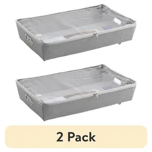 (2 pack)Under the Bed Rolling Storage Organizer Bin with Zipper for Sorting Shoes and Clothing, Gray