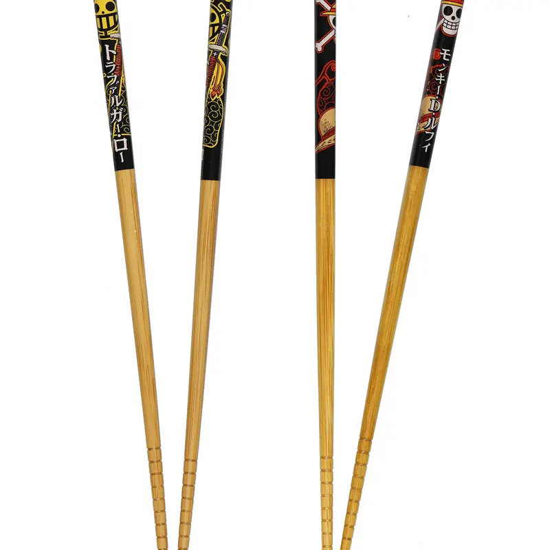 One Piece Chopsticks Straw Hat Pirates Designs 8.85" Reusable Bamboo Set, 2 Pack