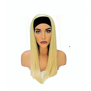 Platinum Blonde Headband Long Straight Synthetic Wig with Adjustable Band - Realistic and Thick Look, Easy to Put on and Take Off