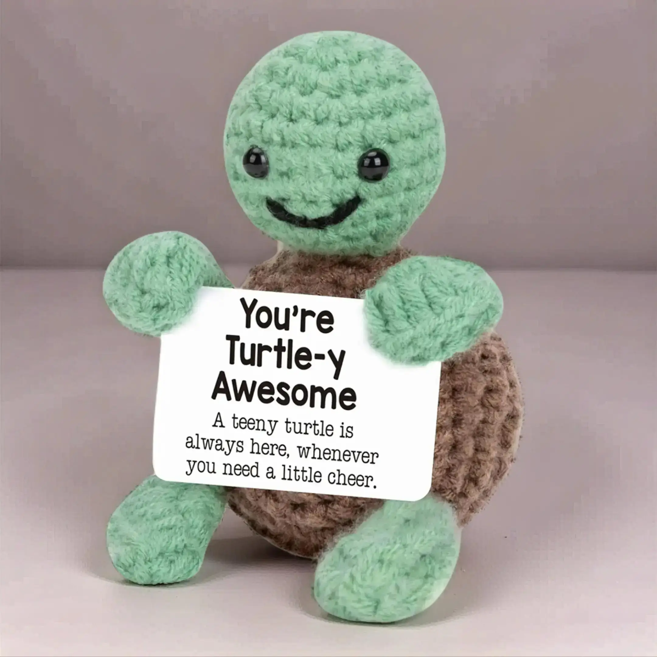 Cute Crochet Turtle Design Card Plush Toys, 1 Set Mini Funny Positive Turtle Gift, Croccheted Stuffed Animal, Handmade Crochet Animal, Emotional Motiv