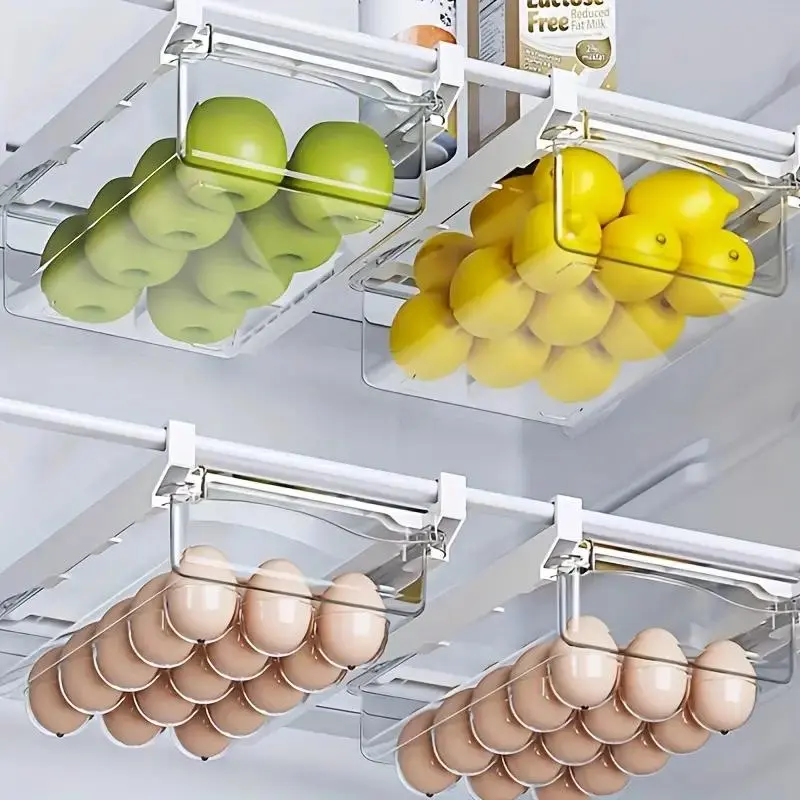 Refrigerator Food Storage Box, 2 Counts/set Drawer-type Egg & Fruit Storage Box, Kitchen Storage Organizer for Home Dormitory Dining Room, Egg and Fruit Fridge Organizer