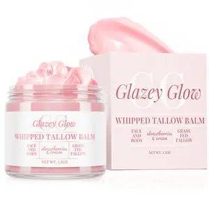 Strawberries & Cream Whipped Grass Fed Tallow Balm - Face & Body Moisturizers with Tamanu Oil & Vitamin E for Radiant Glowy Skin