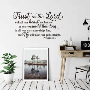 Christian Bible Verse Wall Sticker, Wall Decal, Wall Art Stickers, Full Heart Trust in God Proverbs 35-6, Suitable for Bedroom Living Room Dining Room Home Decor