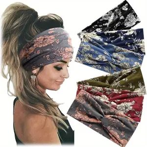 6pcs Women's Floral Headbands - Elastic, Wide, Boho Style Hair Bands for Sports & Outdoor Activities