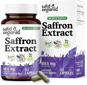 Wild & Organic's Saffron Capsules – 88.5 mg Saffron Extract – Supports Mood, Focus & Eye Health – Crocus Sativus – Vegan Supplement – 60 Capsules