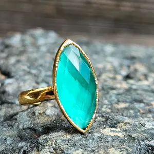 Green Apatite Rustic Marquis Ring