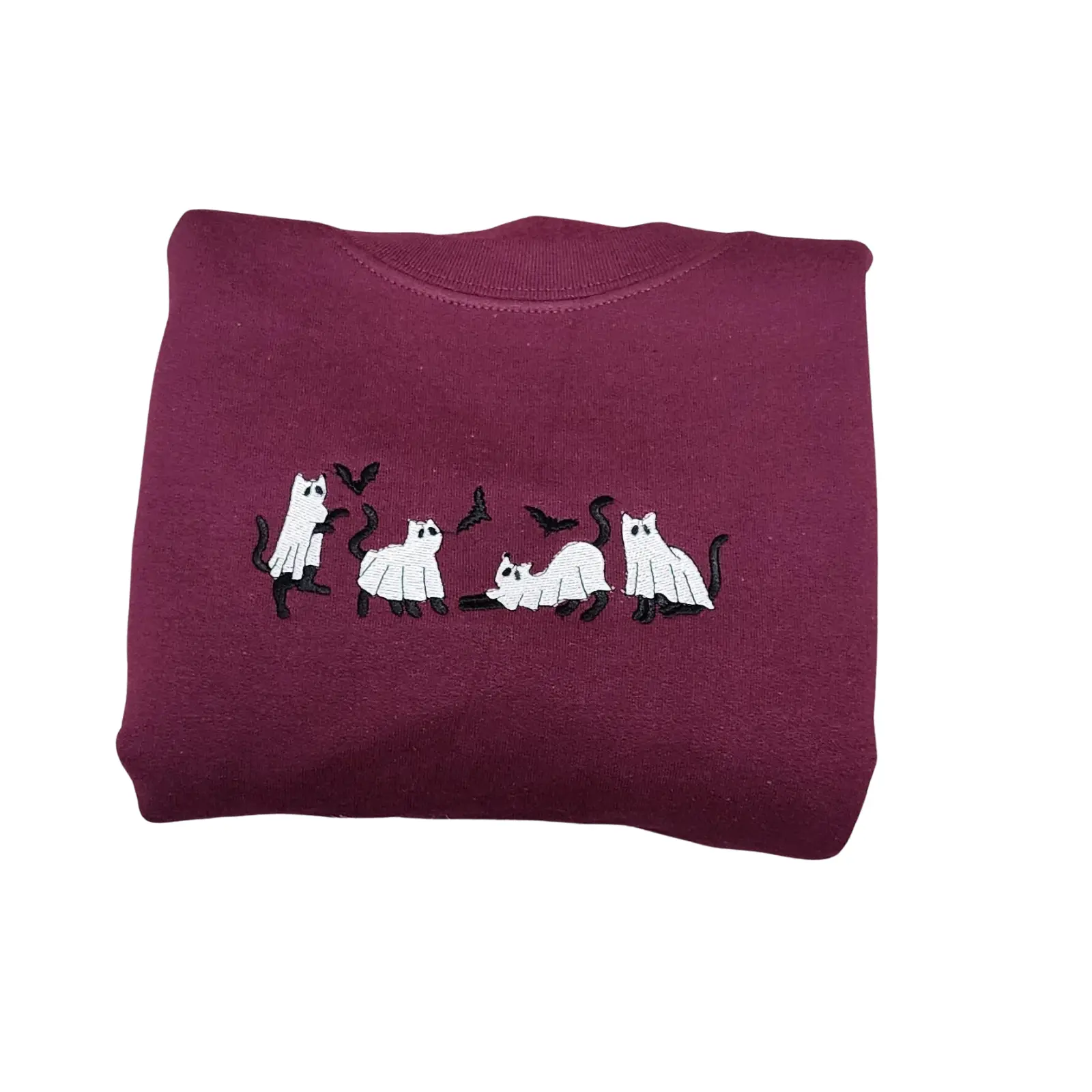 Women's Embroidered Ghost Cats Halloween Hoodie - Unisex Casual Fitted Soft Cotton Sweatshirt
