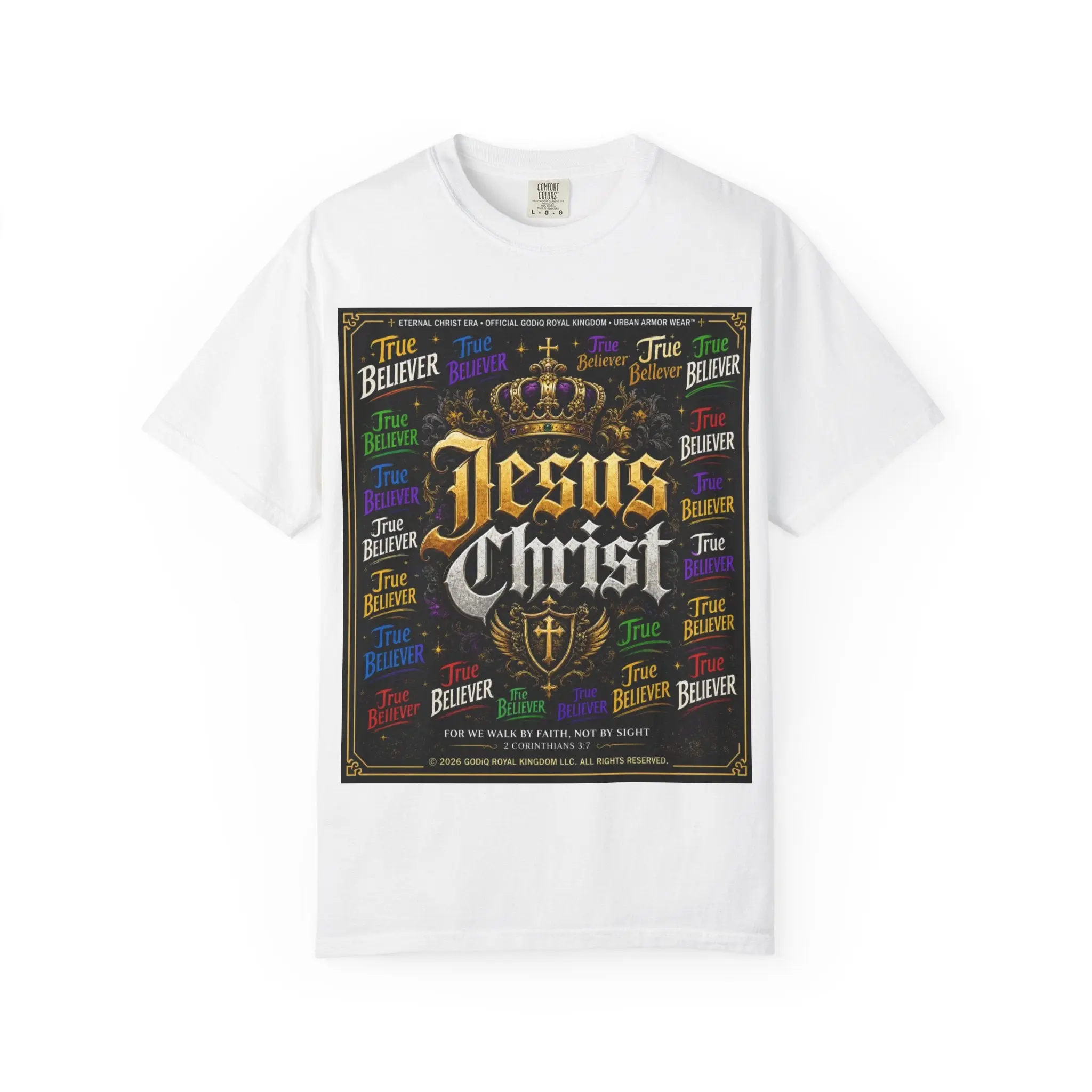 GODiQ Royal Kingdom - Urban Armor Collection - Jesus Christ Crown Christian Graphic T‑Shirt - Premium Cotton Faith Apparel