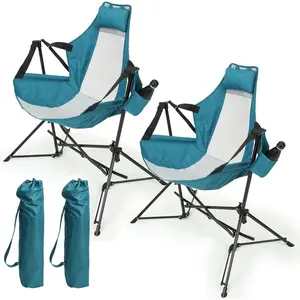 Portable Folding Hammock Chair Swing Rocking Recliner with Cup Holder Aluminum Alloy Lightweight Outdoor Lounge Chair for Travel Lawn Backyard Patio Camping Blue 2 Pack foldable stool double