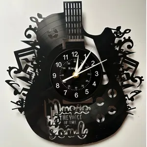 Guitar Shape Vinyl Wall Clock, Musical Notes Design, Inspirational Quote, Artistic Decor for Living Room, Music Room, Studio, Guitar Shop