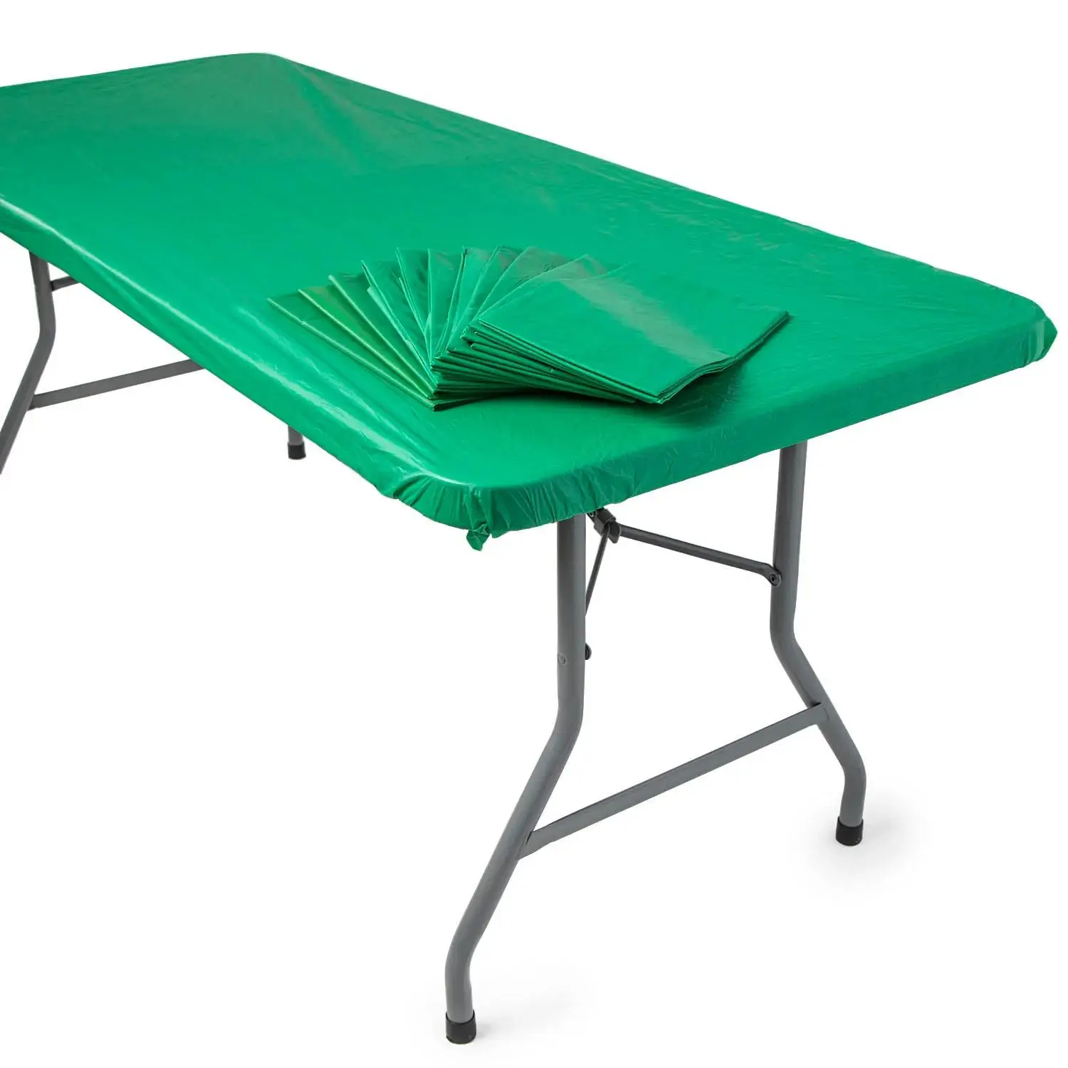8 Ft. Bulk 12 Pc. Green Rectangle Fitted Disposable Plastic Tablecloths