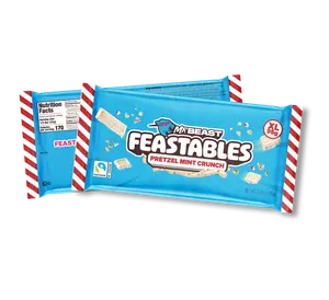 Feastables by MrBeast - Pretzel Mint Crunch - Limited Edition Drop - Chocolate, Candy, Cocoa Sweet & Crunchy Snack, Fairtrade Certified, Kosher, Perfect for Gifting or Snacking