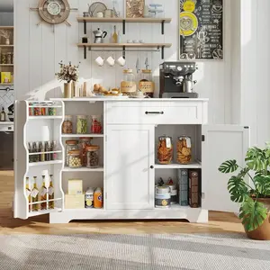 Room Decoration Coffee Table Cabinet With Storage, Kitchen Storage Furniture With Door Shelves, Home Decor Living Room Sideboard Buffet With Drawer For Kitchen, Bathroom, Dining Room Organizing, White