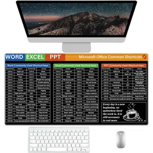 Microsoft Office Shortcuts Desk Pad Protector  Stitched Edges Mouse Large Mat Non-Slip Blotter Laptop Writing for and Home (31.5" x 15.7 ")