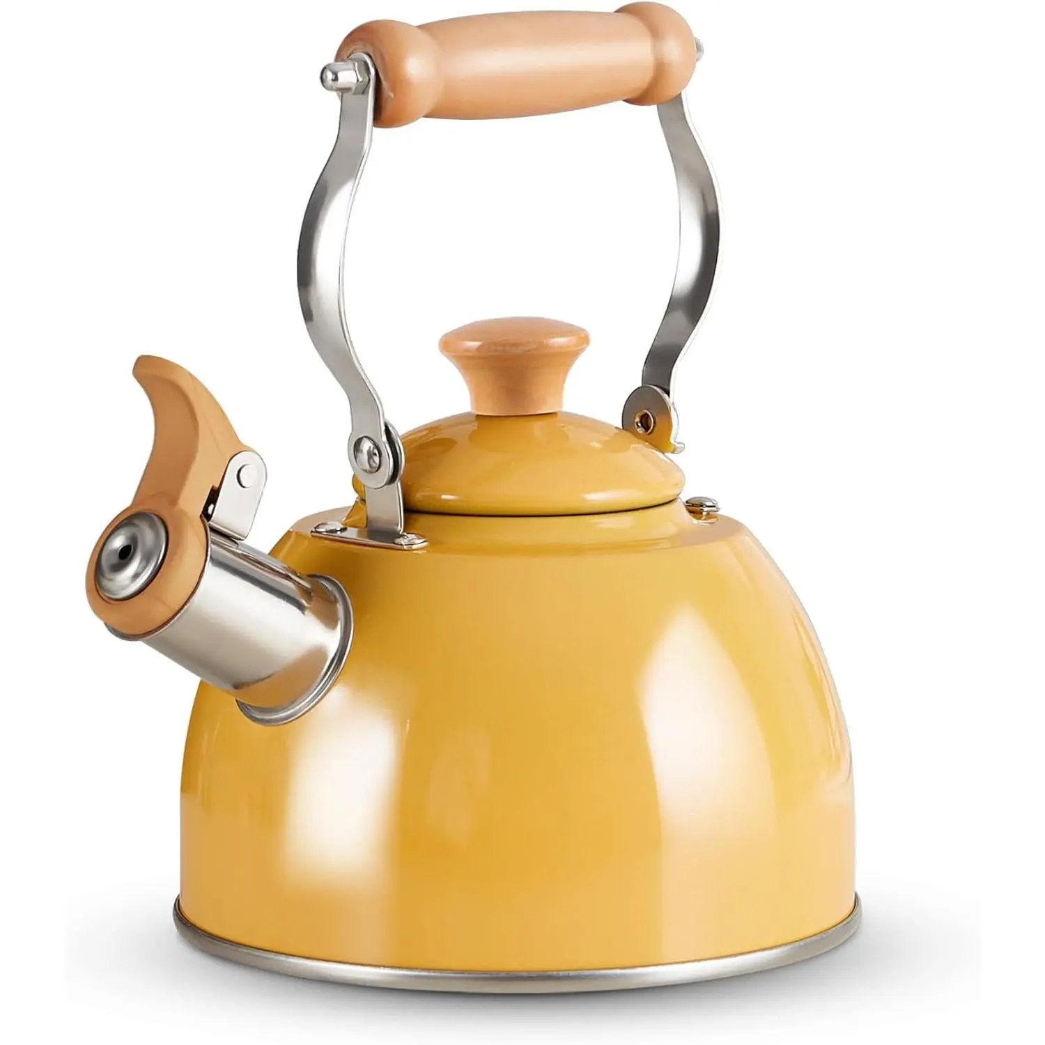 Kettle,  Pot with Cool Touch  Handle, Teapot  Grade Stainless Steel,  Kettle Stovetop, Kettle Teapot, Whistling  Kettle, Small  Kettle, 1.6 Quart (Yellow)
