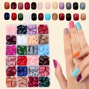 576Pcs Short Squoval Press on Nails | Reusable Artificial Fake Nails | Full-Cover Colored 24 Solid Color False Nails Glossy Summer Press on Nails Set for Nail Art DIY | Nail Kit Includes 576 Pieces Fake Nails, 2 Solid Glue Stickers, 1 Mini Nail File