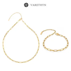 2Pcs Minimalist Gold-plated Paperclip Chain Set 14K Gold-plated Filled Link Necklace & Bracelet Set for Women