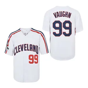 Men's #99 White Grey Vaughn Retro Baseball Jersey Hip Hop Sports Top with Embroidery, Cleveland Sports Top Baseball Jersey
