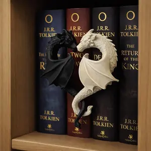 Dragon Book Nook, Black and White Dragon Bookshelf Insert, Fantasy Dragon Shelf Decor, LOTR Inspired Library Decor, Dragon Lover Gift