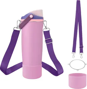 Water Bottle Carrier Strap & Silicone Boot Set Compatible with 30oz & 40oz Tumblers Drinkware Metal Steel Straw Cover Mug Cup Straw