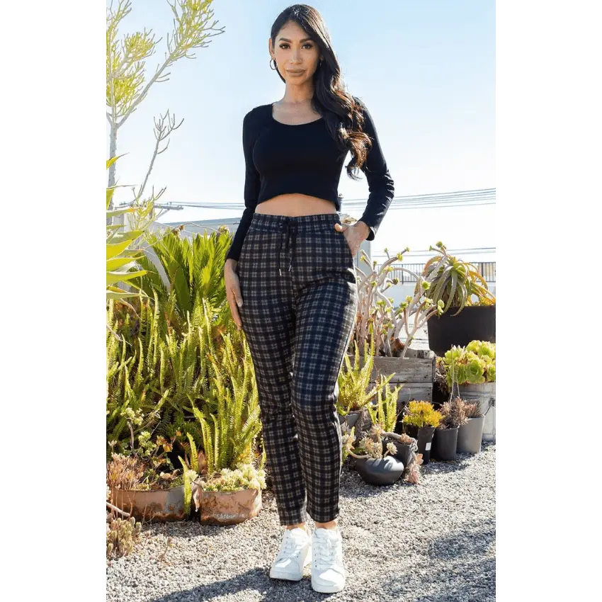 Lara Plaid Fitted jogger pants for women