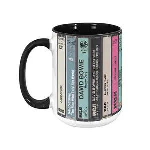 David Bowie Cassette Tape Mug, Retro Album Spines Coffee Cup, Glam Rock Ziggy Stardust Gift, 70s Music Decor