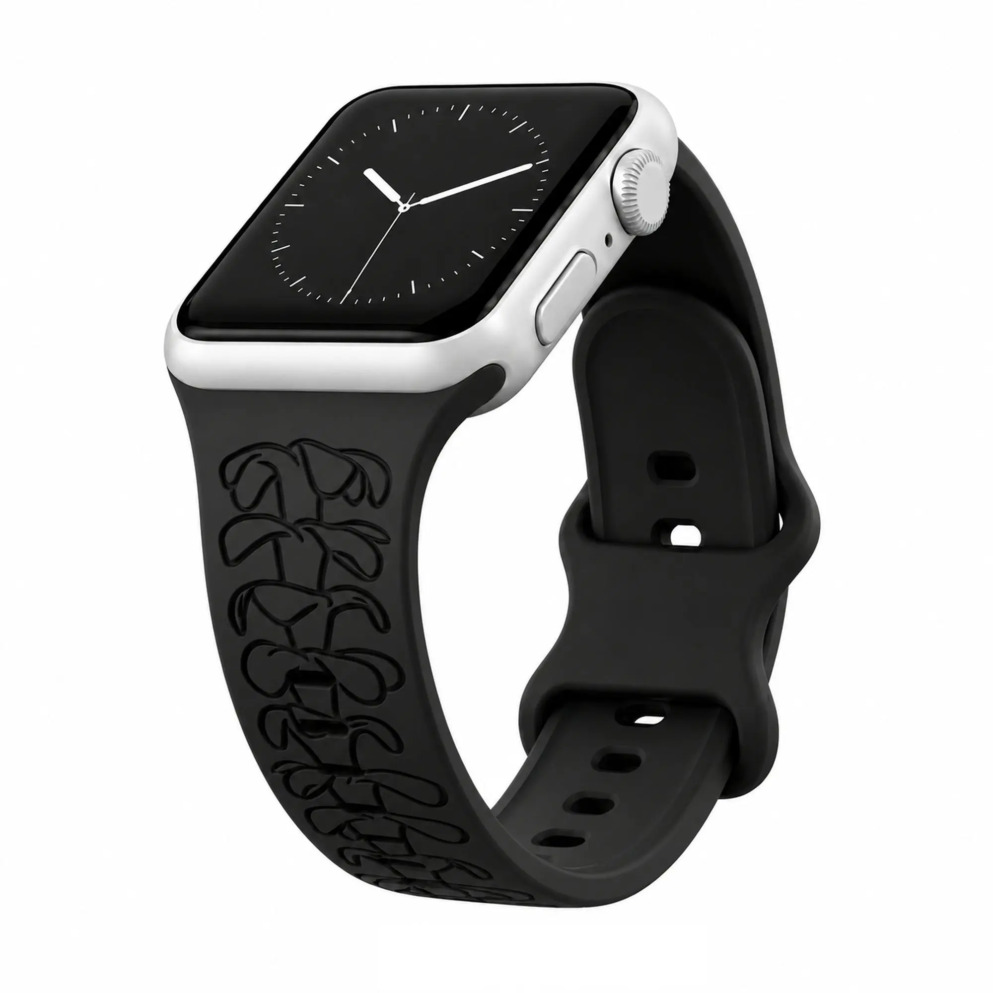 Black Puakenikeni Engraved Silicone Watchband Compatible with Apple Watch - SMALL WATCH - 38/40/41mm (42mm Series 10 & 11)