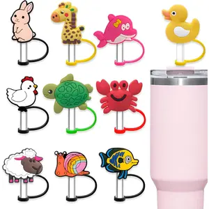 10-Piece Silicone Straw Covers for Stanley Cups - Cute Farm Animal Design Compatible with 30 & 40 Oz Tumblers with Handle oecoel