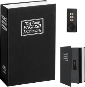 Decaller Book Safe with Combination Lock, Diversion Hidden Secret Metal Lock Box for Home Security, Money & Jewelry,Dictionary Black